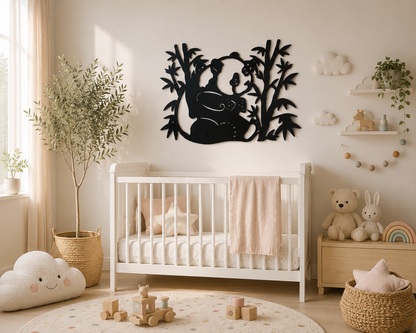 Cute Panda with Bamboo Wall Art | Premium Laminated MDF Wooden Wall Décor | Animal Theme Wall Hanging | Kids Room & Nursery Decoration | Cozy Carvings