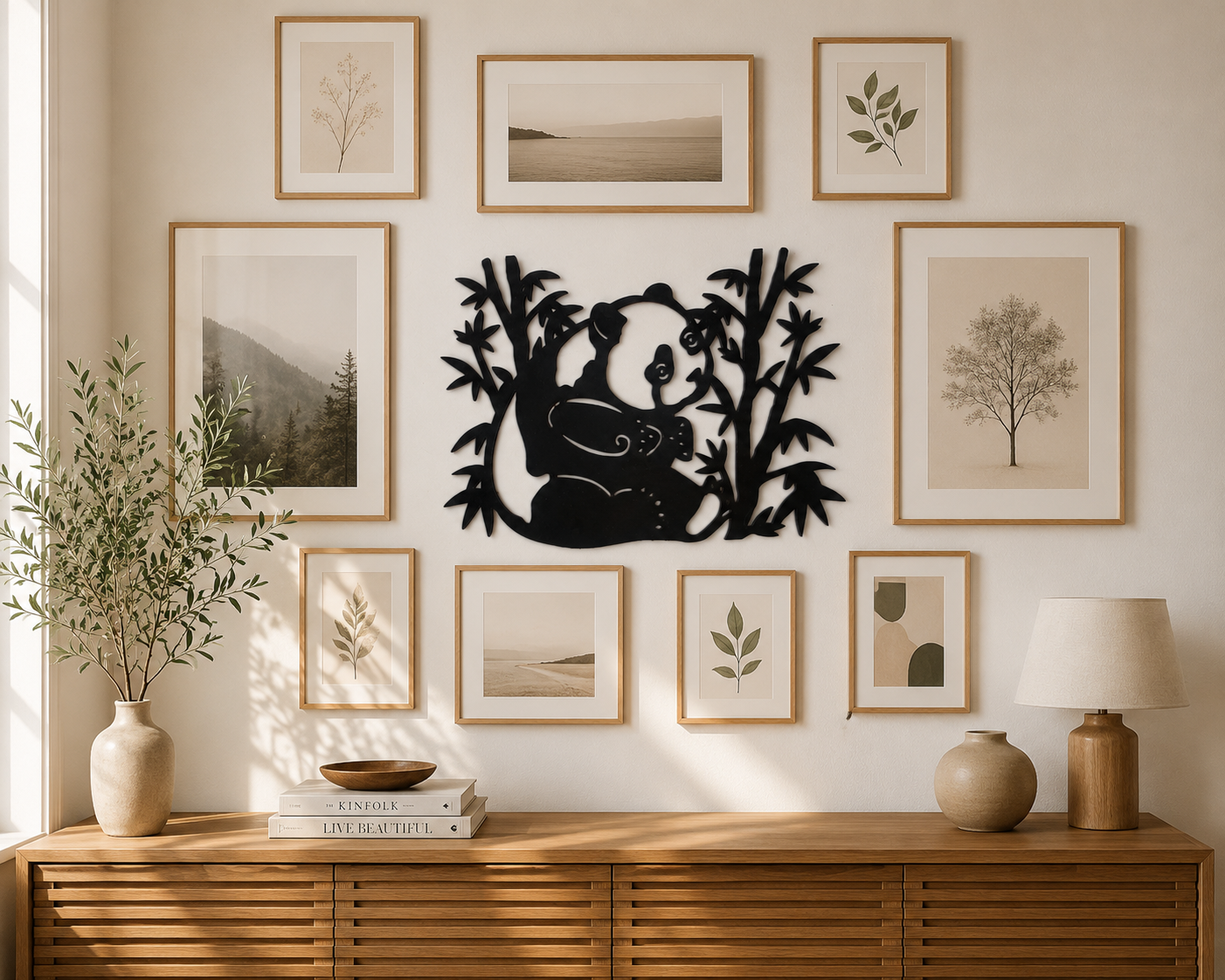 Cute Panda with Bamboo Wall Art | Premium Laminated MDF Wooden Wall Décor | Animal Theme Wall Hanging | Kids Room & Nursery Decoration | Cozy Carvings