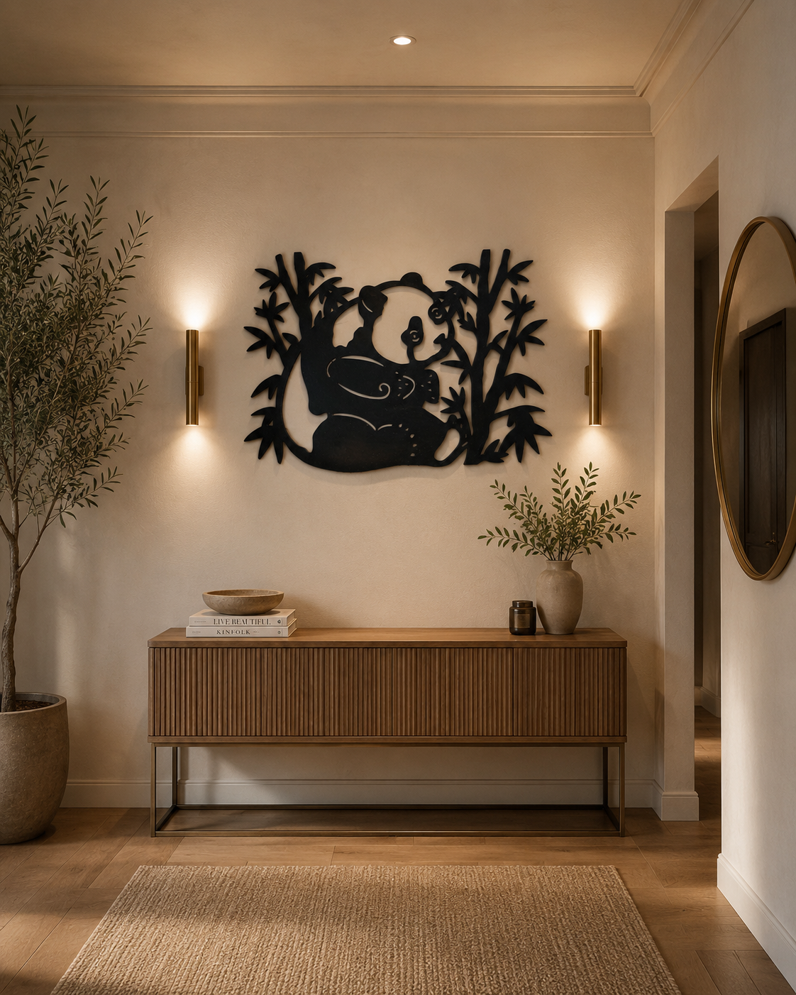 Cute Panda with Bamboo Wall Art | Premium Laminated MDF Wooden Wall Décor | Animal Theme Wall Hanging | Kids Room & Nursery Decoration | Cozy Carvings