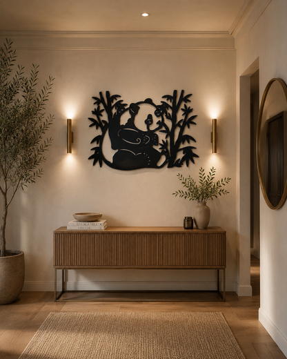 Cute Panda with Bamboo Wall Art | Premium Laminated MDF Wooden Wall Décor | Animal Theme Wall Hanging | Kids Room & Nursery Decoration | Cozy Carvings