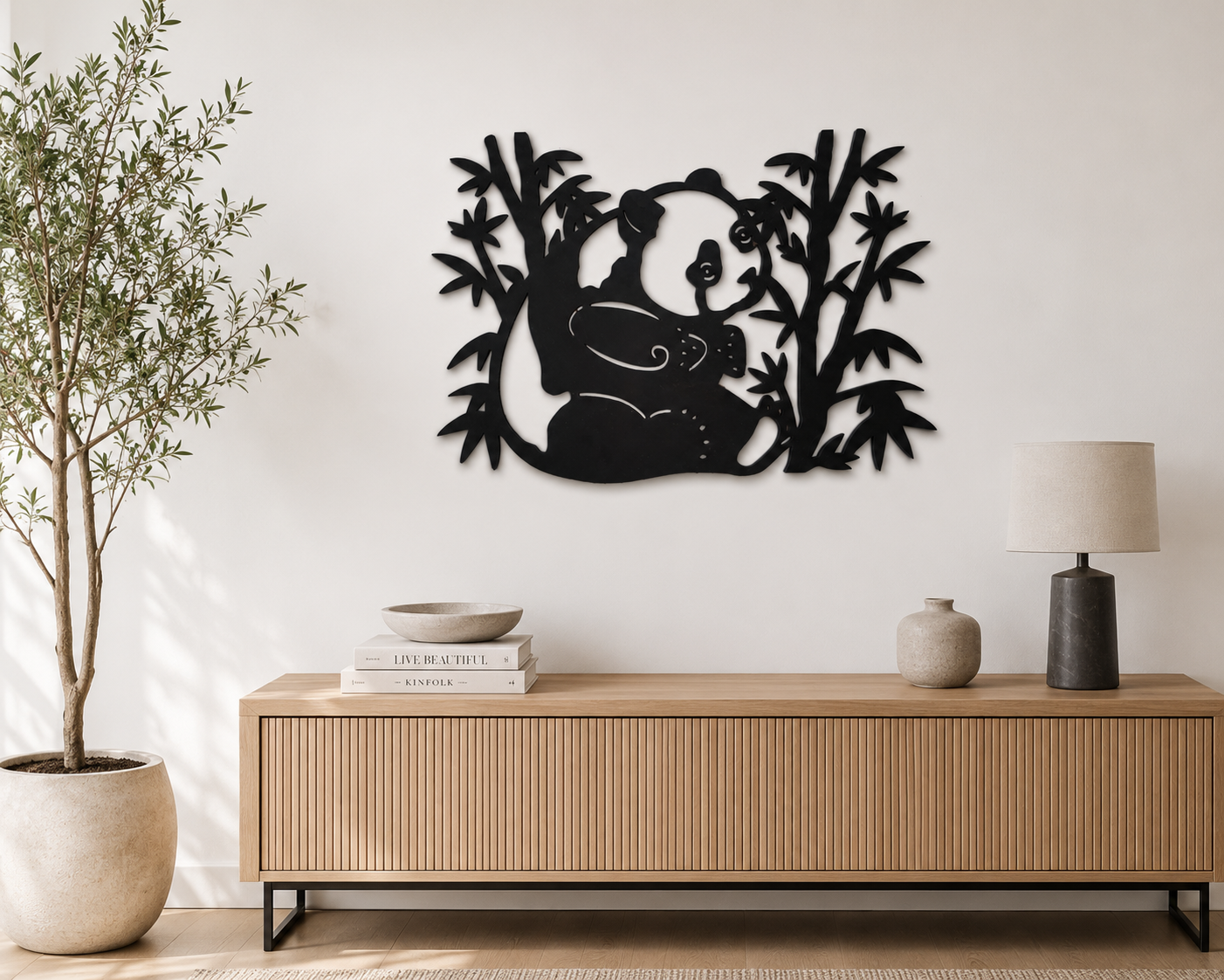Cute Panda with Bamboo Wall Art | Premium Laminated MDF Wooden Wall Décor | Animal Theme Wall Hanging | Kids Room & Nursery Decoration | Cozy Carvings