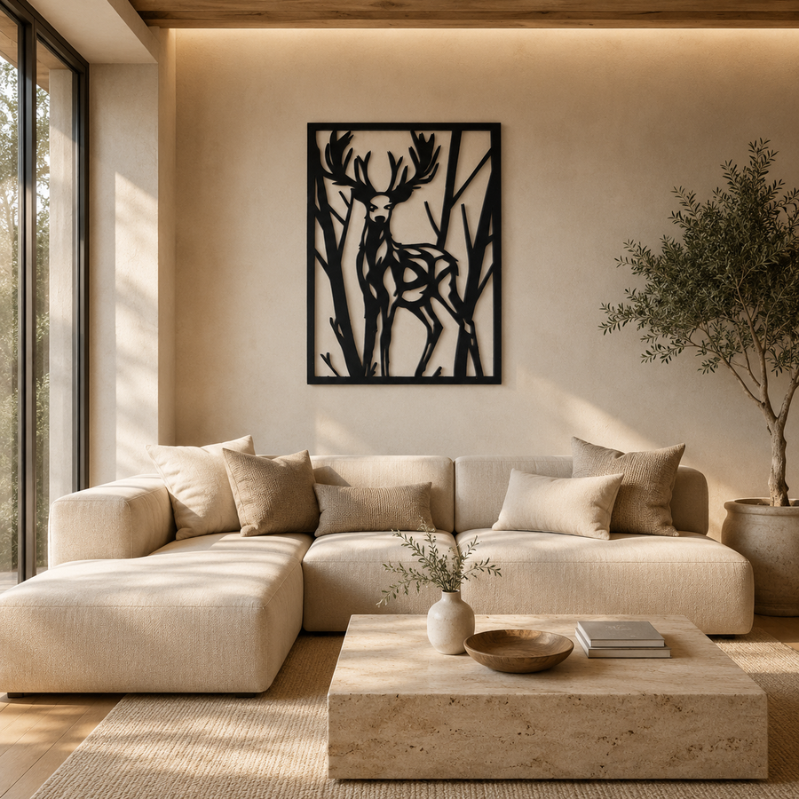 Cozy Carvings Majestic Deer Forest Wall Art | Premium Laminated MDF Decorative Wall Hanging | Modern Wildlife Home Decor | Laser Cut Wall Decoration