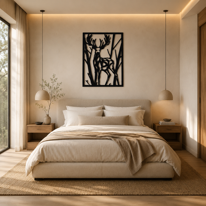 Cozy Carvings Majestic Deer Forest Wall Art | Premium Laminated MDF Decorative Wall Hanging | Modern Wildlife Home Decor | Laser Cut Wall Decoration