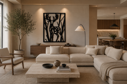 Cozy Carvings Majestic Deer Forest Wall Art | Premium Laminated MDF Decorative Wall Hanging | Modern Wildlife Home Decor | Laser Cut Wall Decoration