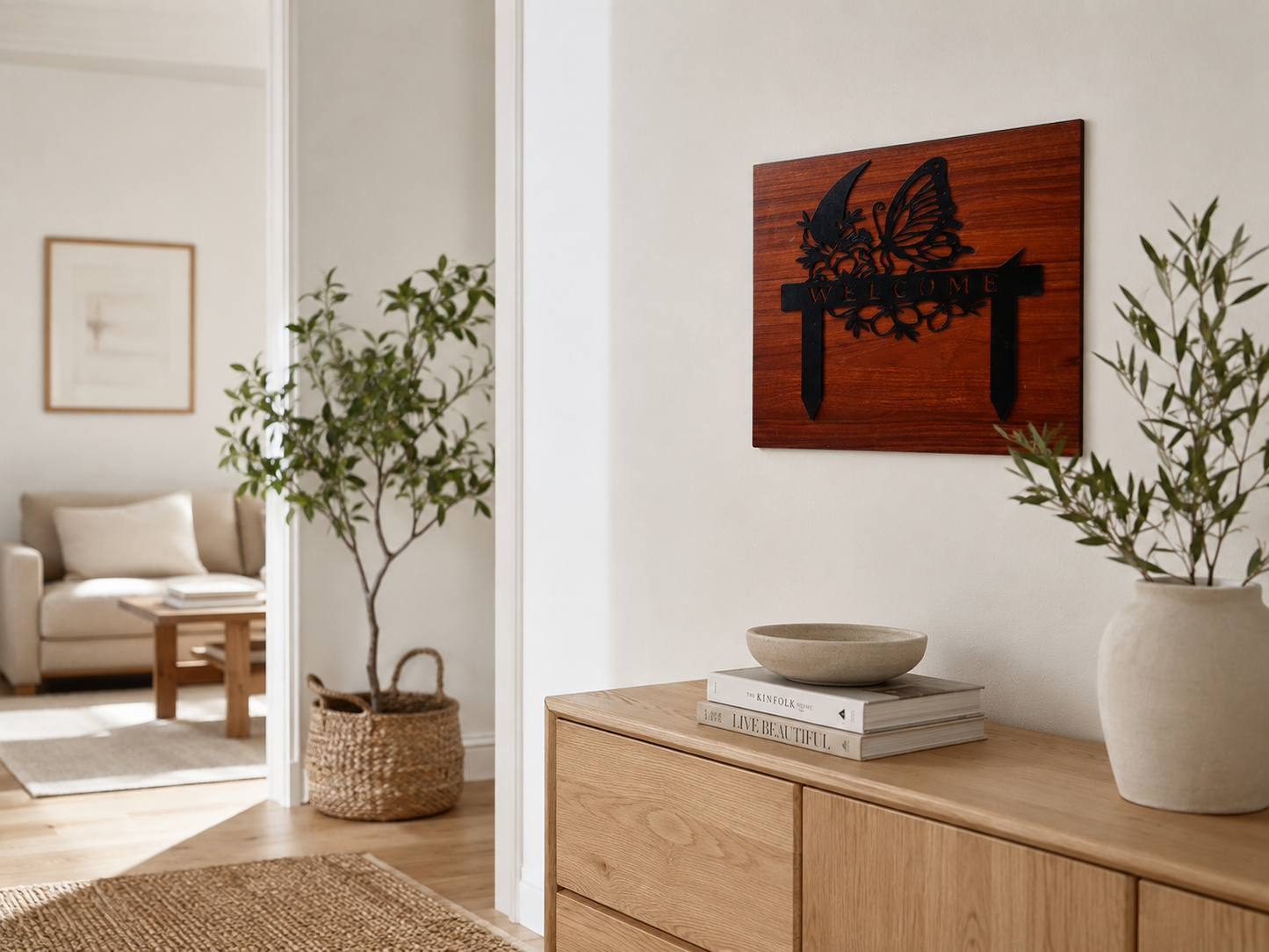 Butterfly Welcome Door Sign | 2 Layered Premium Laminated MDF Welcome Wall Hanging | Elegant Entrance Décor | Cozy Carvings