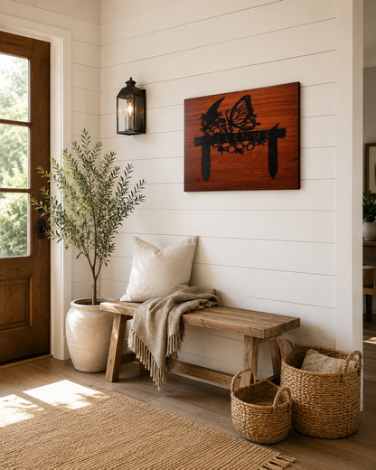 Butterfly Welcome Door Sign | 2 Layered Premium Laminated MDF Welcome Wall Hanging | Elegant Entrance Décor | Cozy Carvings