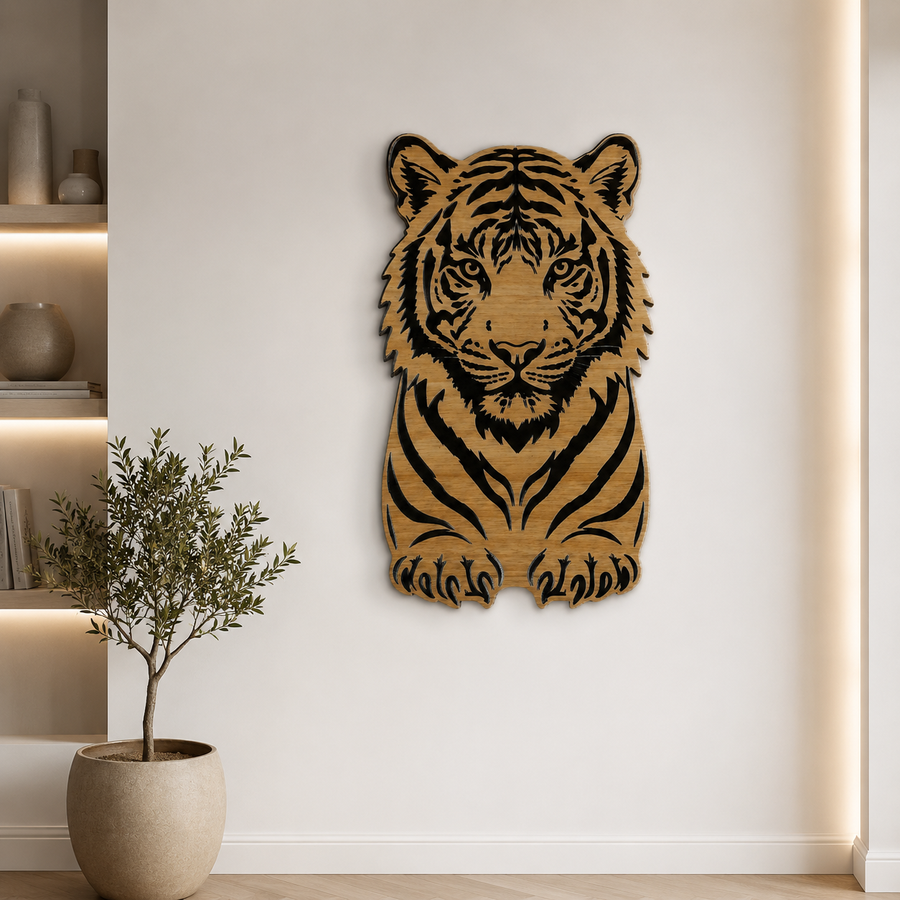 Cozy Carvings Premium Tiger Wall Art | Laser Cut Laminated MDF Wall Décor | Modern Animal Wall Hanging | 4 mm Premium MDF | Living Room, Bedroom & Office Decoration