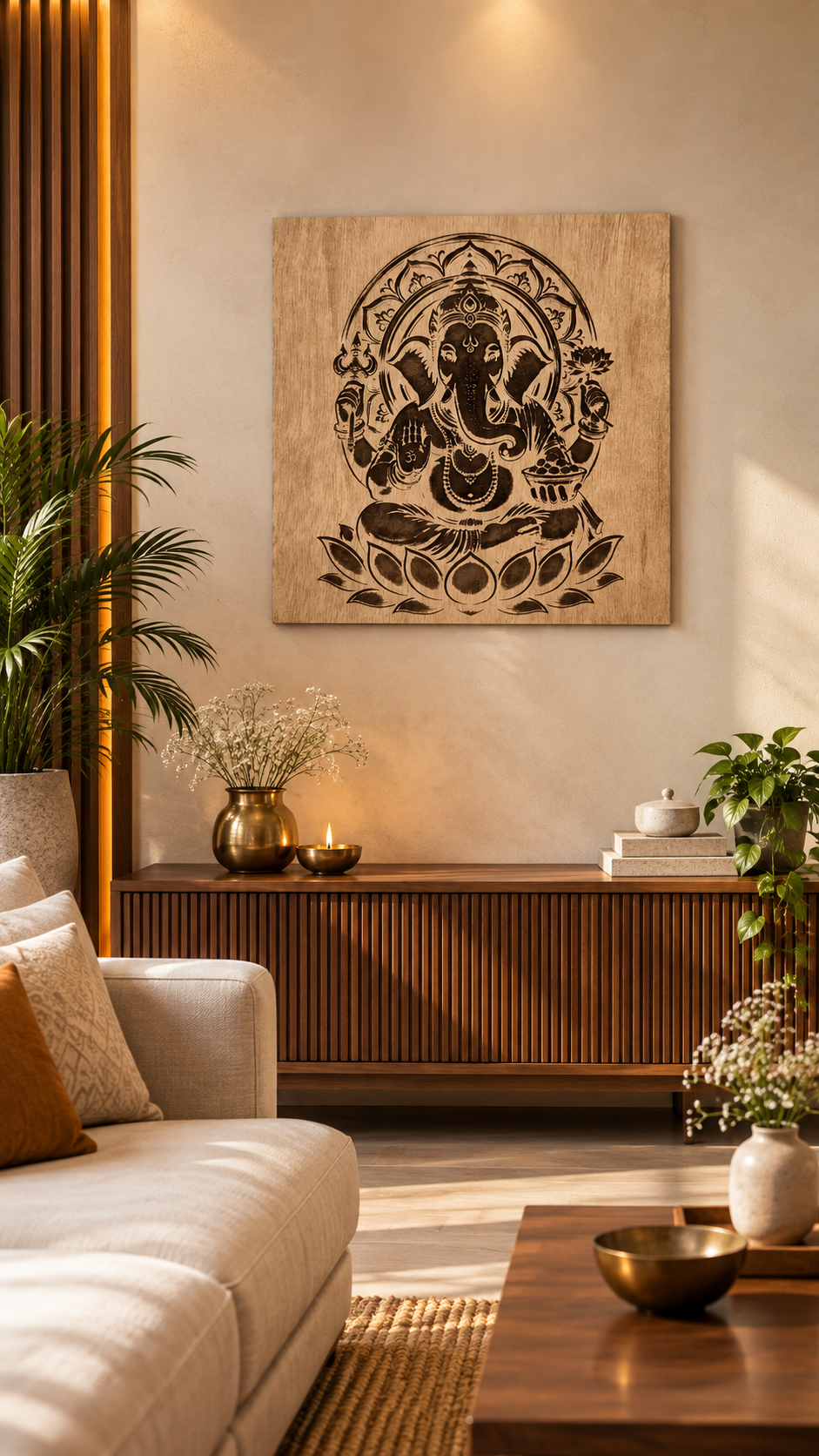 Premium Lord Ganesha Wooden Wall Art | Intricate Laser Engraved MDF Wall Décor | Spiritual Indian Home Décor