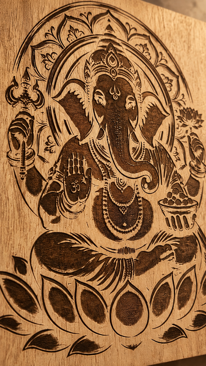 Premium Lord Ganesha Wooden Wall Art | Intricate Laser Engraved MDF Wall Décor | Spiritual Indian Home Décor