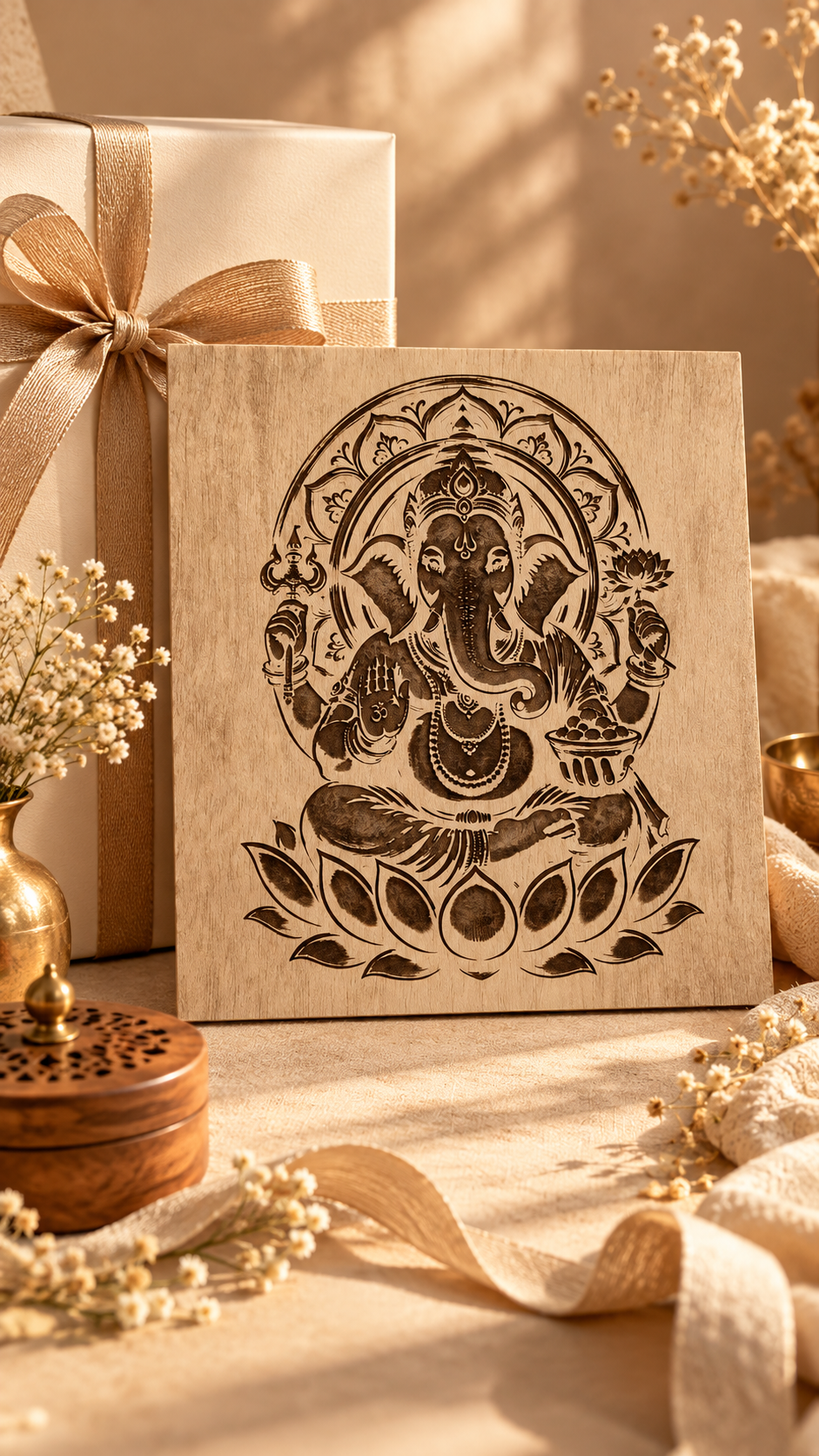 Premium Lord Ganesha Wooden Wall Art | Intricate Laser Engraved MDF Wall Décor | Spiritual Indian Home Décor