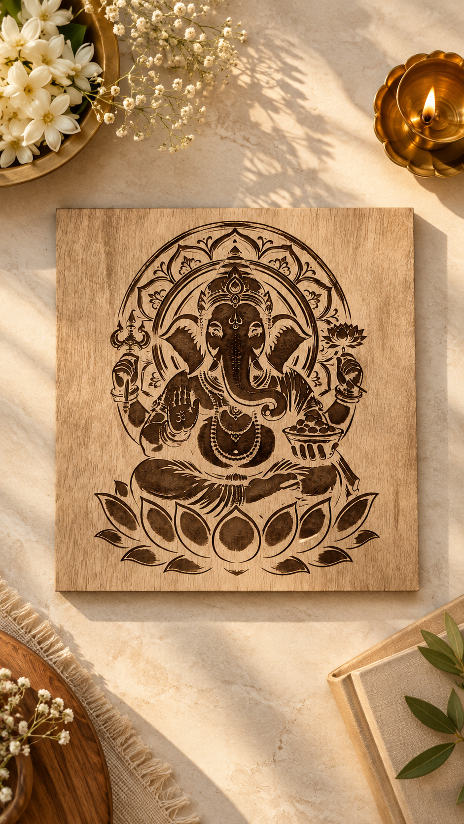 Premium Lord Ganesha Wooden Wall Art | Intricate Laser Engraved MDF Wall Décor | Spiritual Indian Home Décor