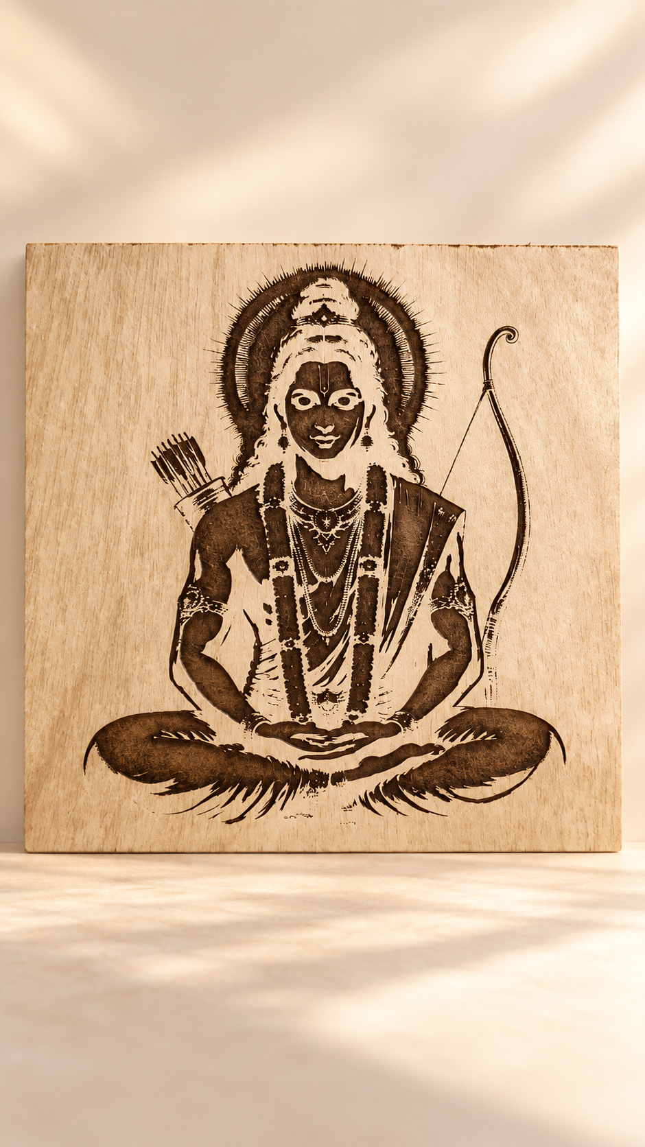 Premium Lord Ram Wooden Wall Art | Shri Ram with Bow & Arrow | Intricate Engraved Spiritual Wall Décor | Premium Laminated MDF