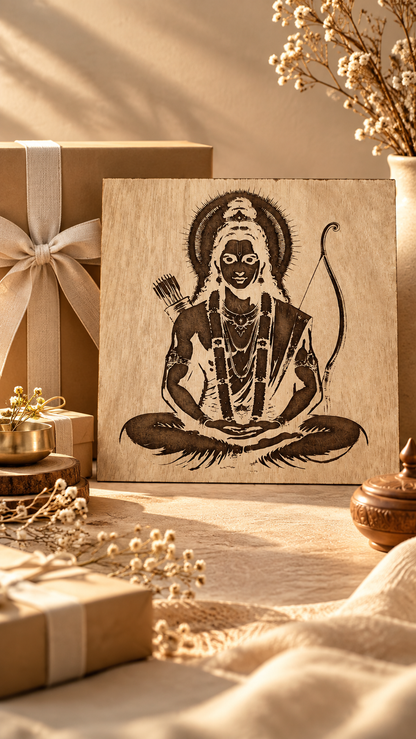 Premium Lord Ram Wooden Wall Art | Shri Ram with Bow & Arrow | Intricate Engraved Spiritual Wall Décor | Premium Laminated MDF