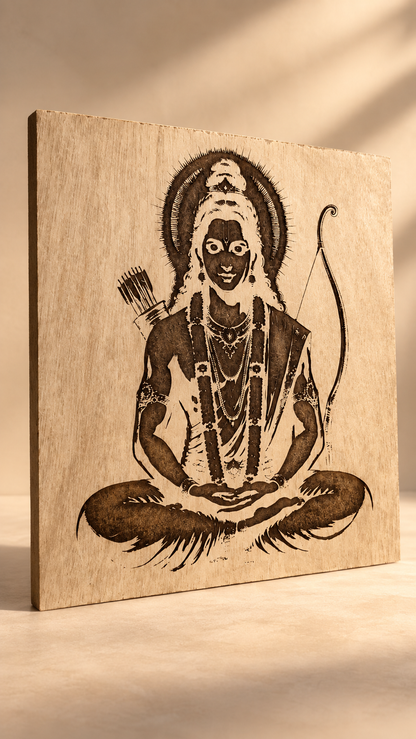Premium Lord Ram Wooden Wall Art | Shri Ram with Bow & Arrow | Intricate Engraved Spiritual Wall Décor | Premium Laminated MDF