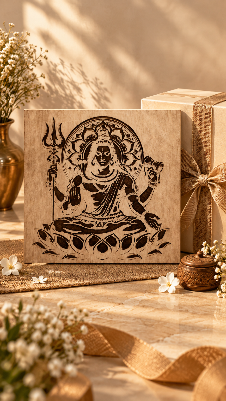 Premium Mahadev Wooden Wall Art | Lord Shiva with Trishul & Damru | Intricate Engraved Spiritual Wall Décor | Premium Laminated MDF