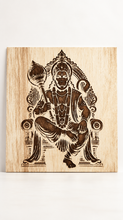 Lord Hanuman Wooden Wall Art – Premium Laminated MDF Spiritual Wall Décor | Intricate Engraved Design | 3 mm
