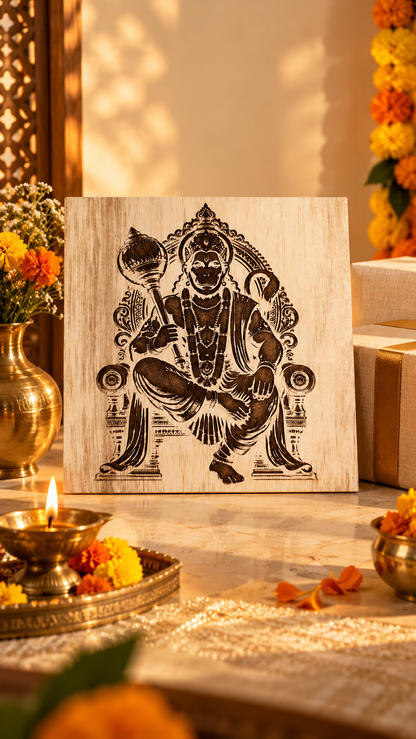 Lord Hanuman Wooden Wall Art – Premium Laminated MDF Spiritual Wall Décor | Intricate Engraved Design | 3 mm