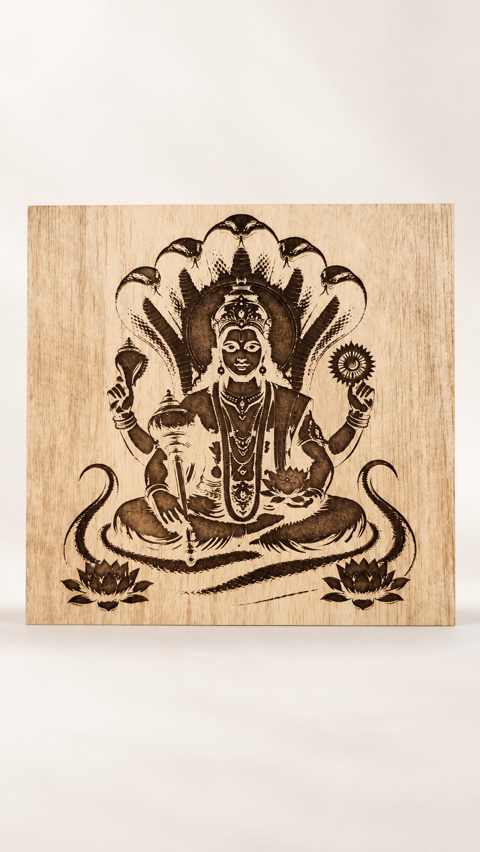Lord Vishnu Wooden Wall Art – Premium Laminated MDF Spiritual Wall Décor with Sheshnag Design | 3 mm