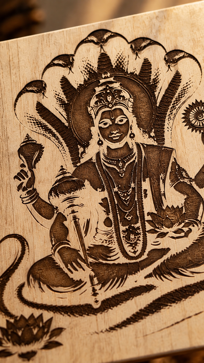 Lord Vishnu Wooden Wall Art – Premium Laminated MDF Spiritual Wall Décor with Sheshnag Design | 3 mm