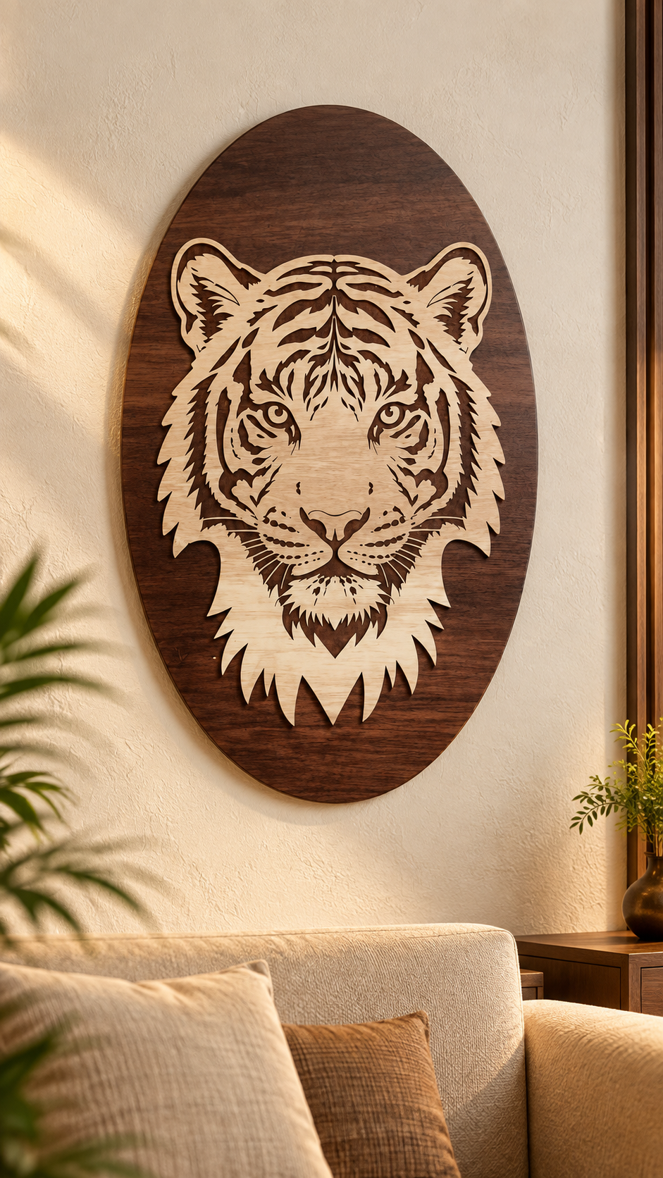 Royal Bengal Tiger Face Wall Art – 2 Layered Premium MDF | Cozy Carvings