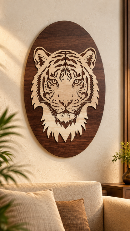 Royal Bengal Tiger Face Wall Art – 2 Layered Premium MDF | Cozy Carvings