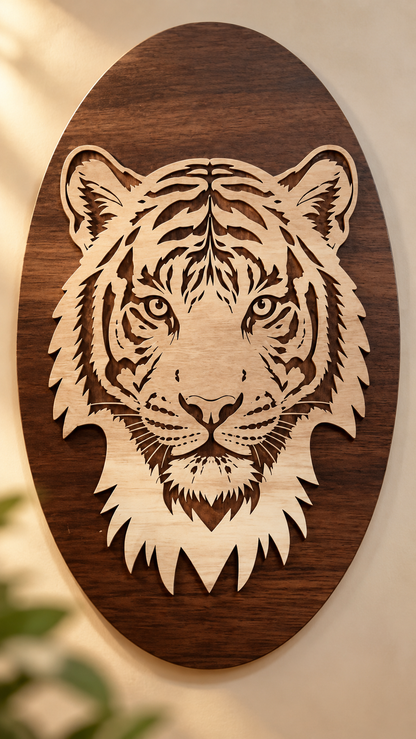Royal Bengal Tiger Face Wall Art – 2 Layered Premium MDF | Cozy Carvings