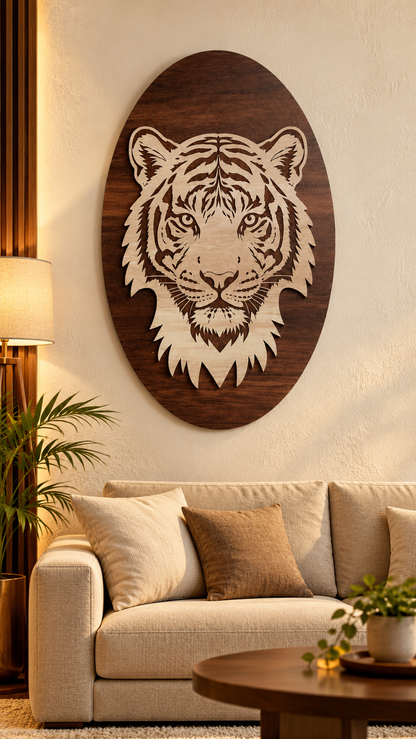Royal Bengal Tiger Face Wall Art – 2 Layered Premium MDF | Cozy Carvings