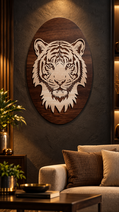 Royal Bengal Tiger Face Wall Art – 2 Layered Premium MDF | Cozy Carvings