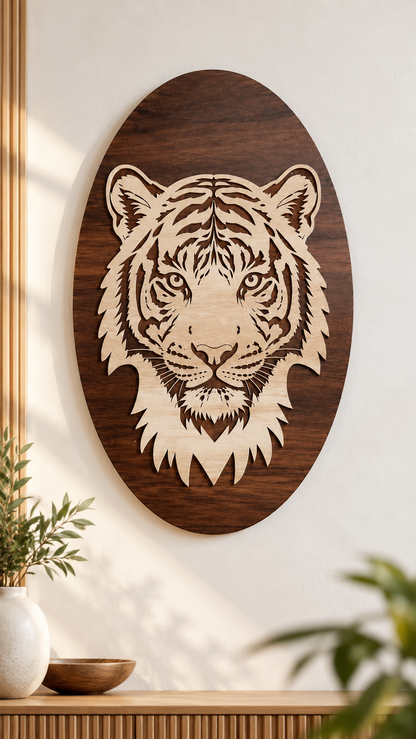 Royal Bengal Tiger Face Wall Art – 2 Layered Premium MDF | Cozy Carvings