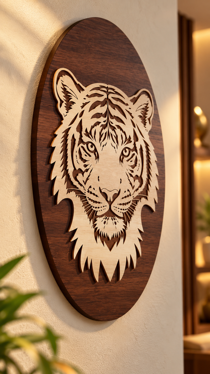 Royal Bengal Tiger Face Wall Art – 2 Layered Premium MDF | Cozy Carvings