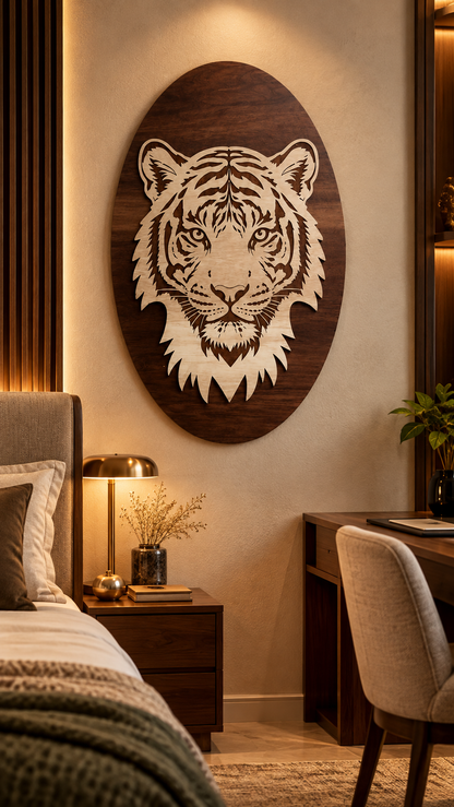 Royal Bengal Tiger Face Wall Art – 2 Layered Premium MDF | Cozy Carvings