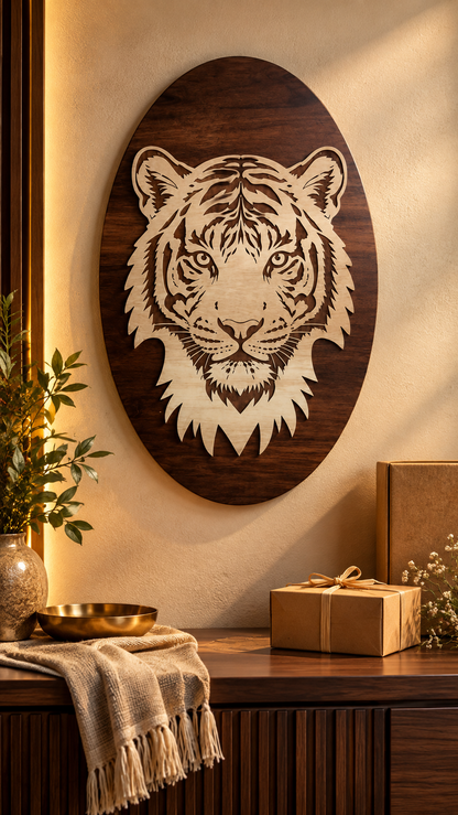 Royal Bengal Tiger Face Wall Art – 2 Layered Premium MDF | Cozy Carvings