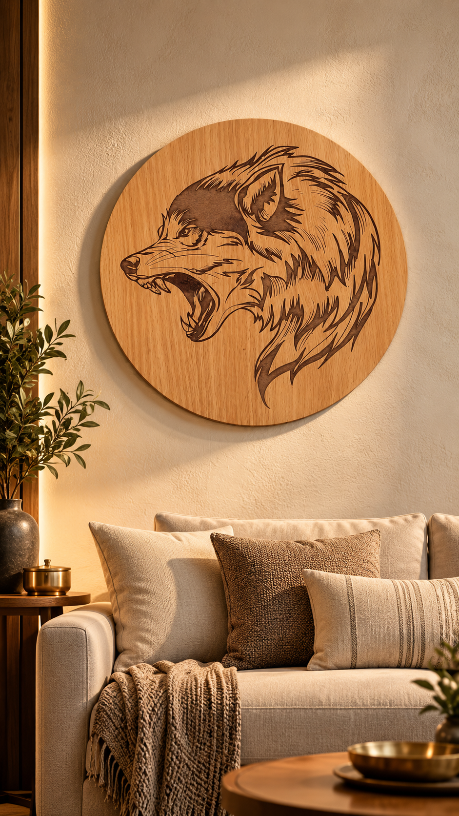 Majestic Wolf Wall Art – Premium Laminated MDF Wooden Wildlife Wall Décor | Detailed Engraved Wolf Head |