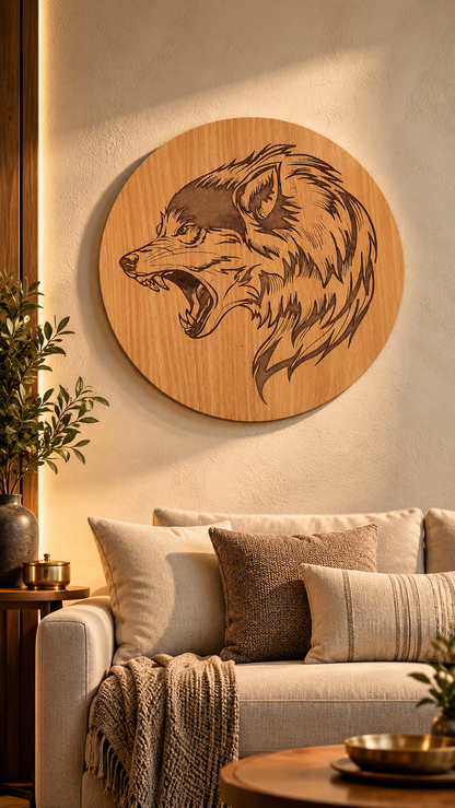 Majestic Wolf Wall Art – Premium Laminated MDF Wooden Wildlife Wall Décor | Detailed Engraved Wolf Head |