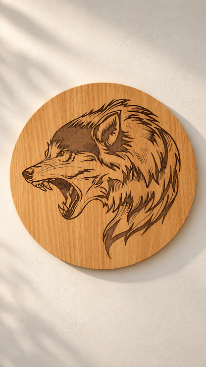 Majestic Wolf Wall Art – Premium Laminated MDF Wooden Wildlife Wall Décor | Detailed Engraved Wolf Head |