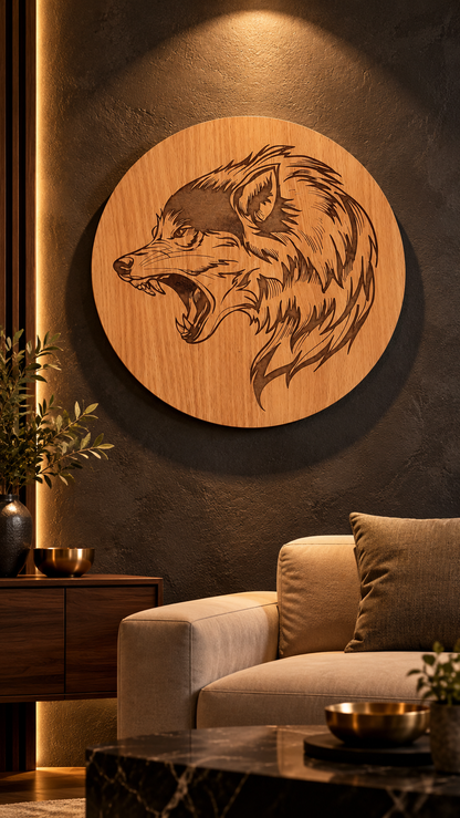 Majestic Wolf Wall Art – Premium Laminated MDF Wooden Wildlife Wall Décor | Detailed Engraved Wolf Head |