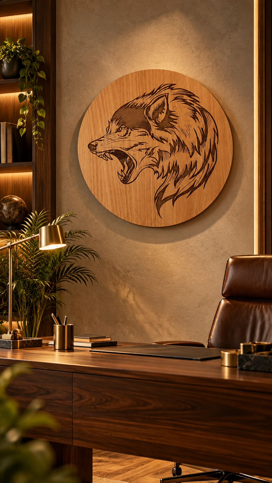Majestic Wolf Wall Art – Premium Laminated MDF Wooden Wildlife Wall Décor | Detailed Engraved Wolf Head |
