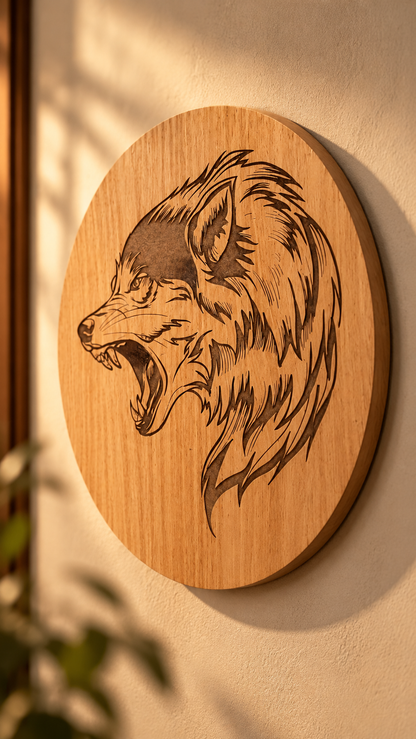 Majestic Wolf Wall Art – Premium Laminated MDF Wooden Wildlife Wall Décor | Detailed Engraved Wolf Head |