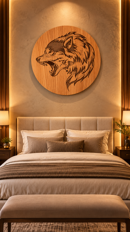 Majestic Wolf Wall Art – Premium Laminated MDF Wooden Wildlife Wall Décor | Detailed Engraved Wolf Head |
