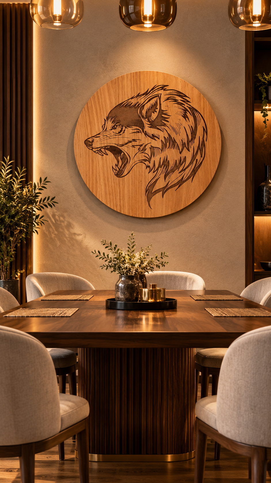 Majestic Wolf Wall Art – Premium Laminated MDF Wooden Wildlife Wall Décor | Detailed Engraved Wolf Head |