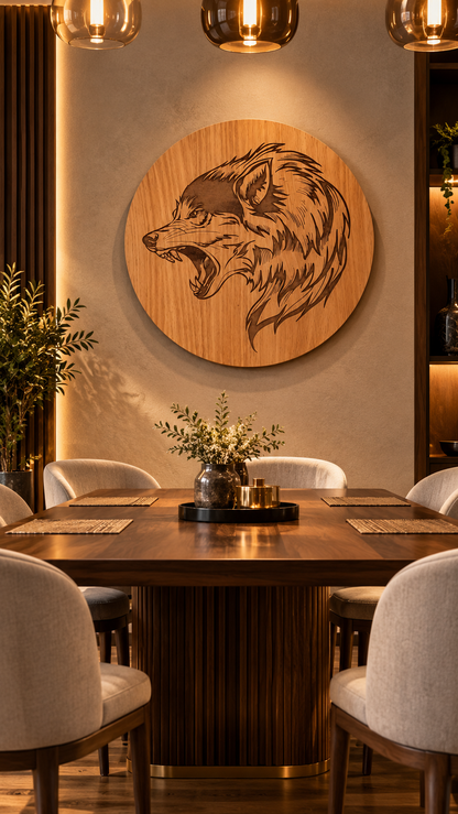 Majestic Wolf Wall Art – Premium Laminated MDF Wooden Wildlife Wall Décor | Detailed Engraved Wolf Head |
