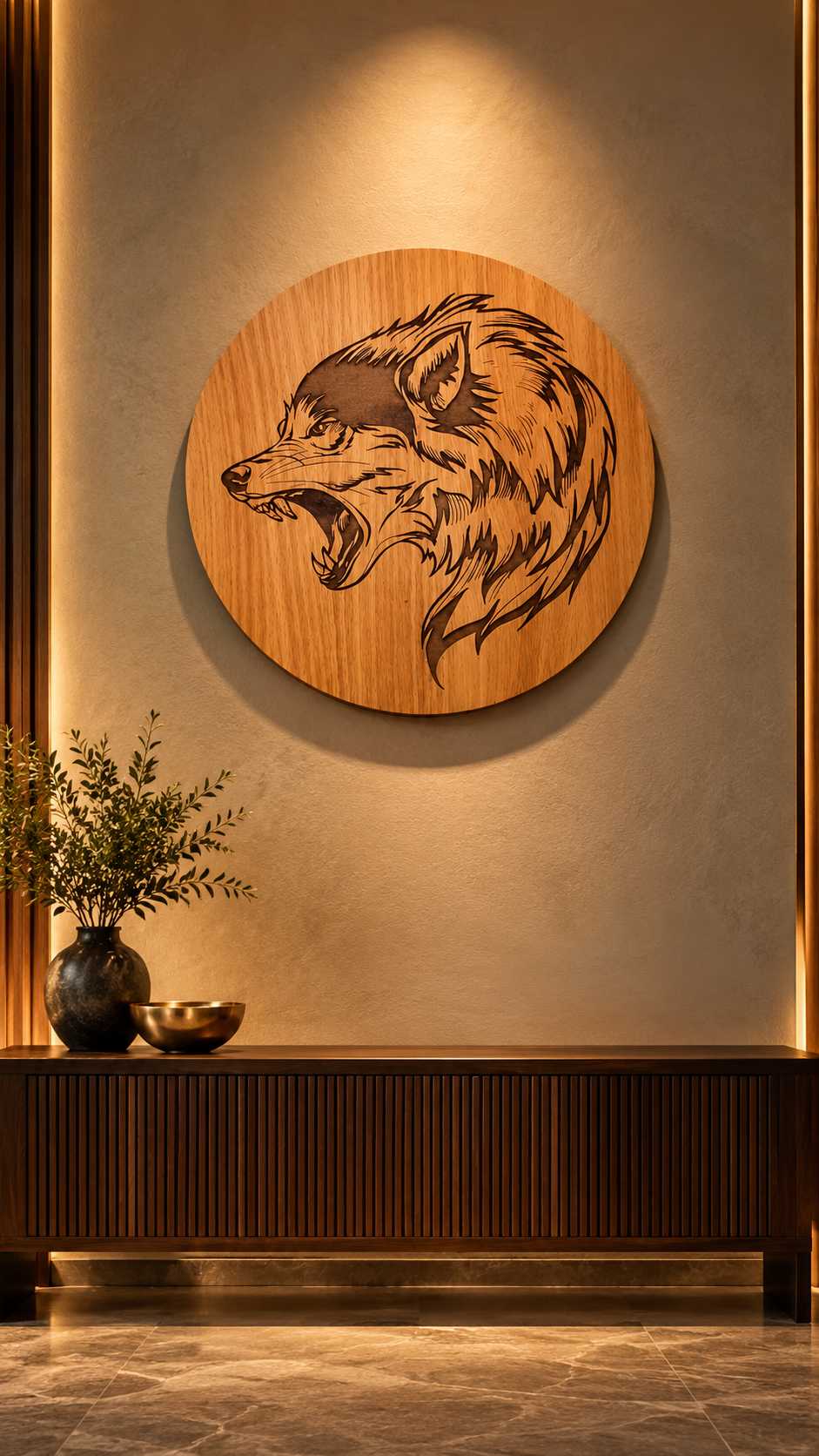 Majestic Wolf Wall Art – Premium Laminated MDF Wooden Wildlife Wall Décor | Detailed Engraved Wolf Head |