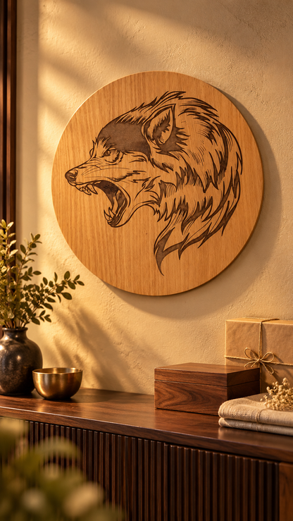 Majestic Wolf Wall Art – Premium Laminated MDF Wooden Wildlife Wall Décor | Detailed Engraved Wolf Head |