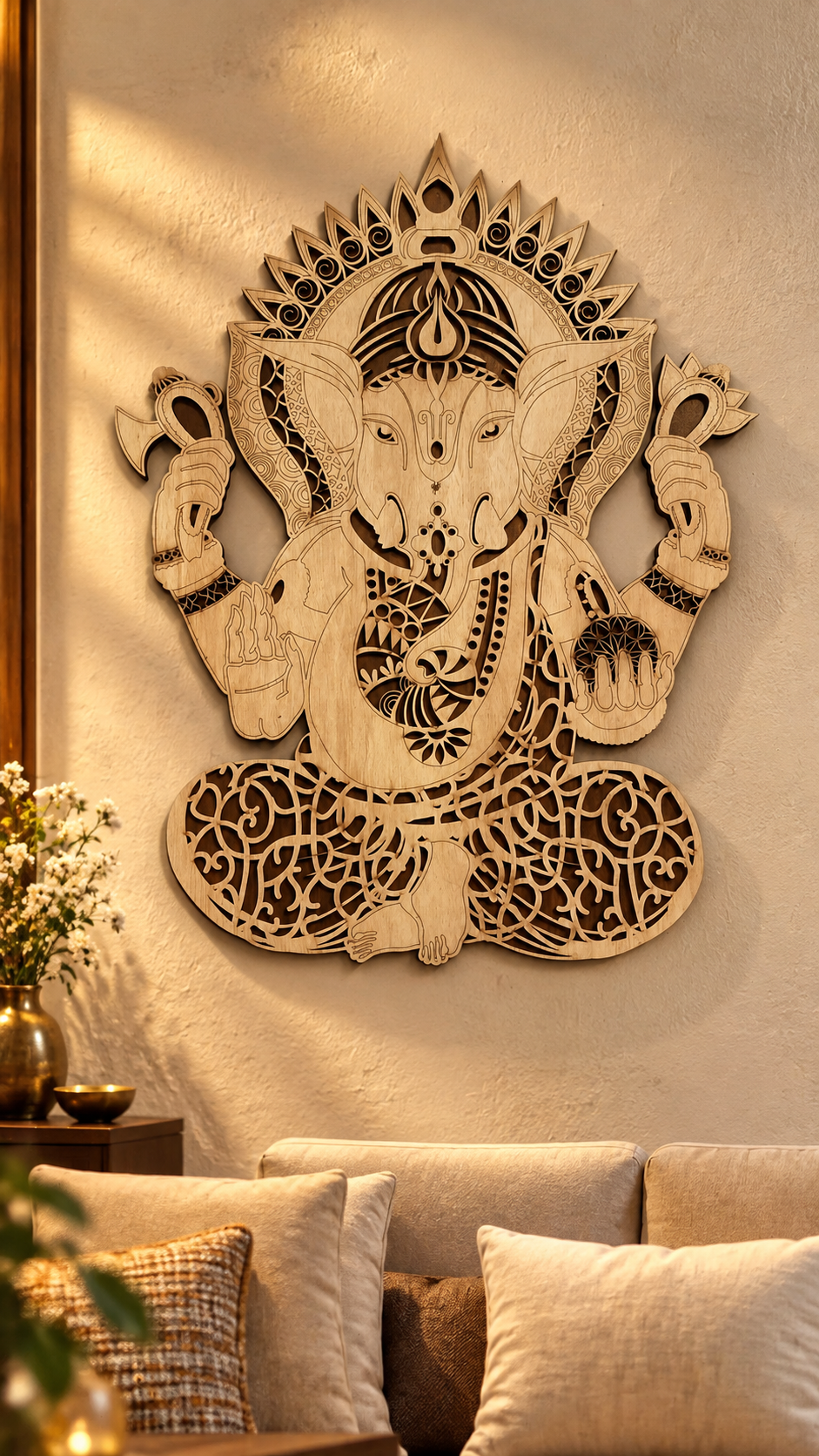 2 Layered Lord Ganesha Wall Art – Premium Laminated MDF | Cozy Carvings