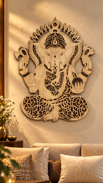 2 Layered Lord Ganesha Wall Art – Premium Laminated MDF | Cozy Carvings