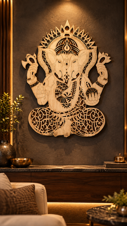 2 Layered Lord Ganesha Wall Art – Premium Laminated MDF | Cozy Carvings
