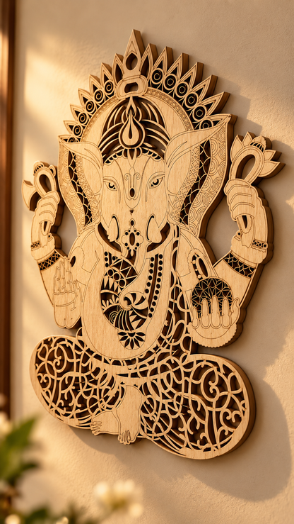 2 Layered Lord Ganesha Wall Art – Premium Laminated MDF | Cozy Carvings