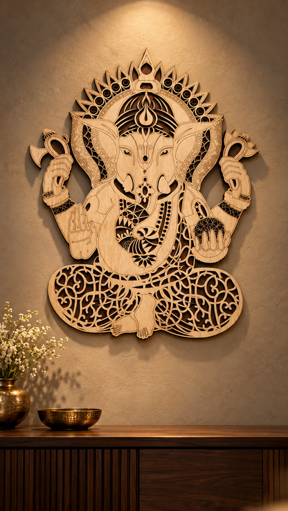 2 Layered Lord Ganesha Wall Art – Premium Laminated MDF | Cozy Carvings