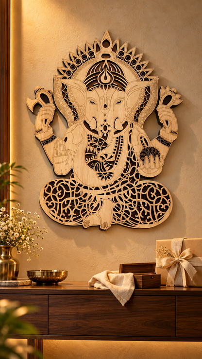 2 Layered Lord Ganesha Wall Art – Premium Laminated MDF | Cozy Carvings