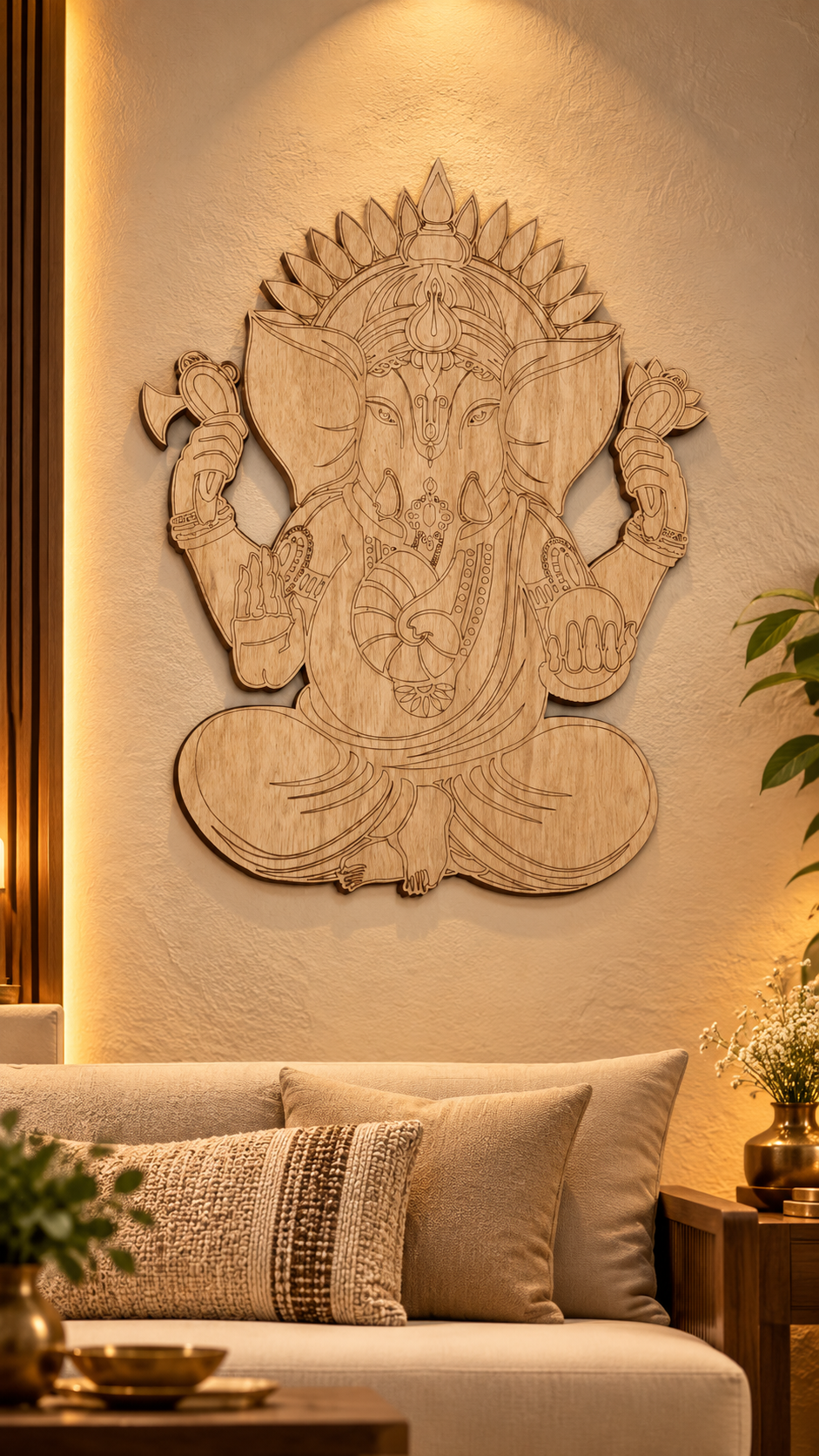 Lord Ganesha Wooden Wall Art – Premium Laminated MDF Ganpati Wall Décor | Intricate Traditional Design | 3 mm | Cozy Carvings